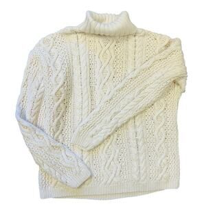 Yorkshire Knitting Fisherman’s Cable Sweater Women’s Large Cream Knit Turtleneck